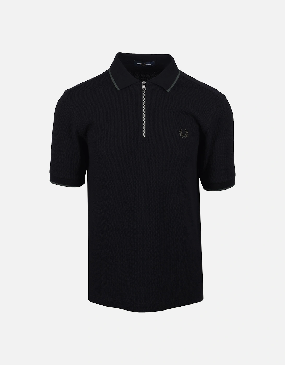 Textured Zip Neck Polo Black, 4 of 3