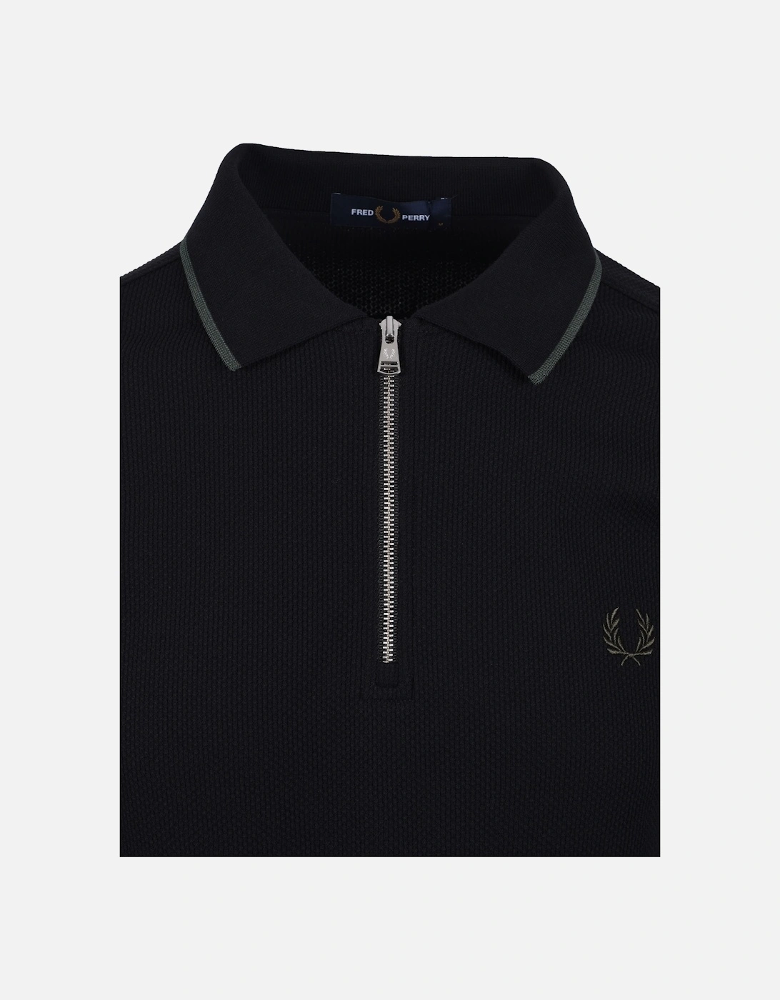 Textured Zip Neck Polo Black