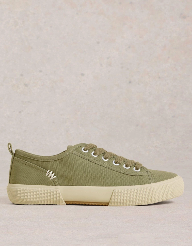 Pippa Canvas Lace Up Trainer - Green