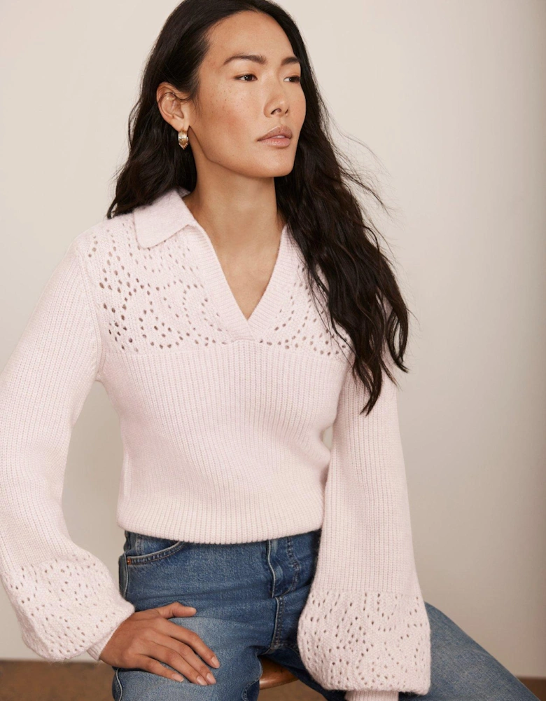 Pointelle Collar Jumper - Pink