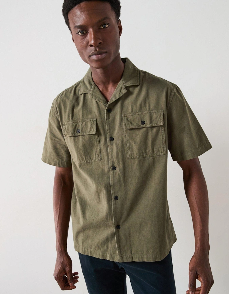 Double Pocket Linen Revere Shirt - Dark Khaki