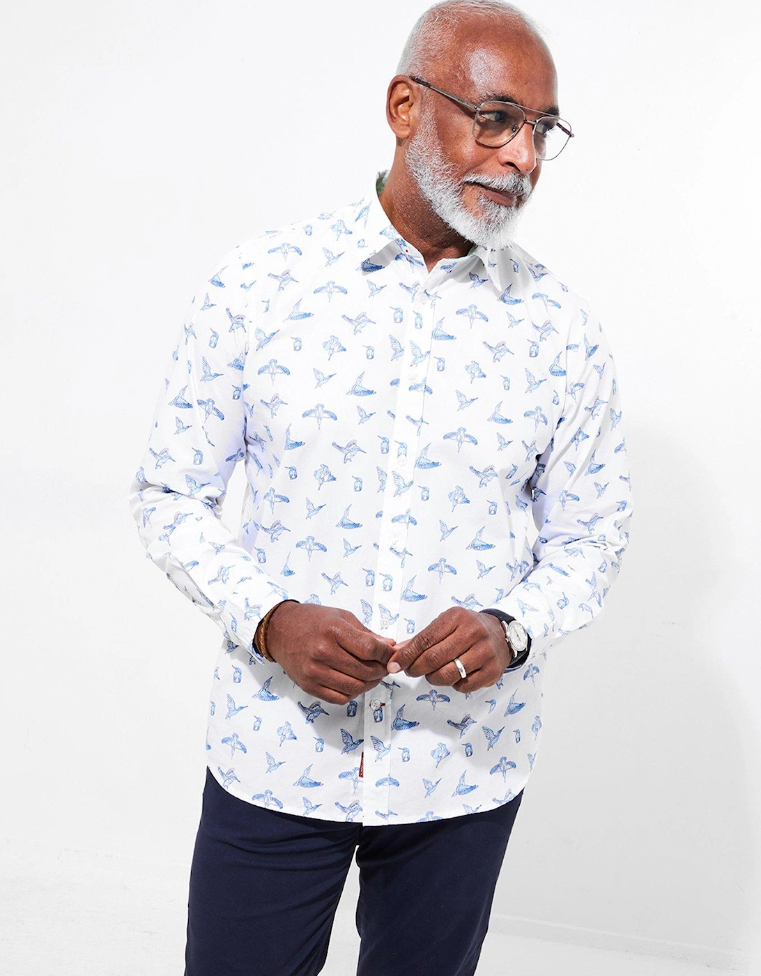 Sketchy Bird Print Long Sleeve Shirt - White, 2 of 1