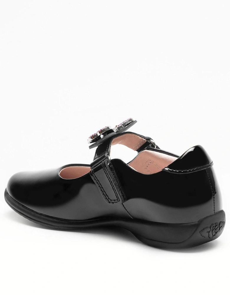 Luna Butterfly Interchangeable Strap Mary Jane School Shoe - Black