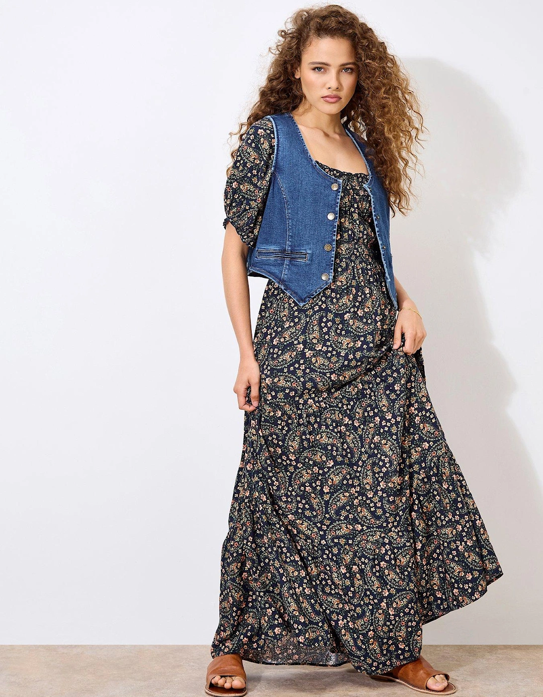 Floral Paisley Tiered Maxi Dress - Navy, 2 of 1