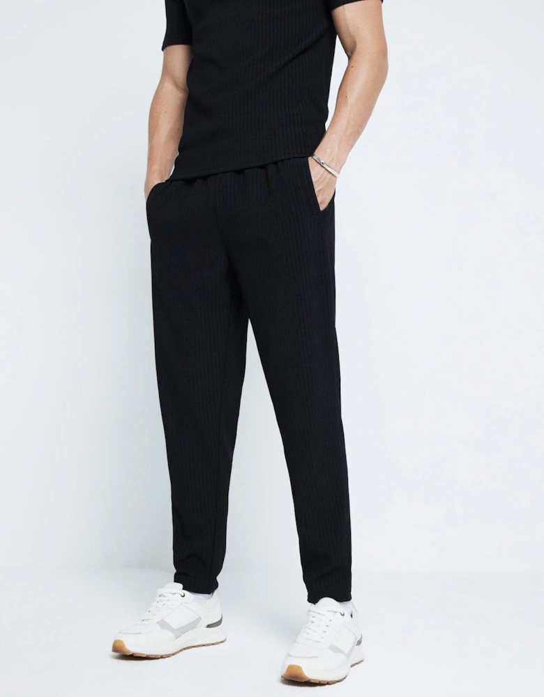 Skinny Muscle Fit Ribbed Joggers - Black