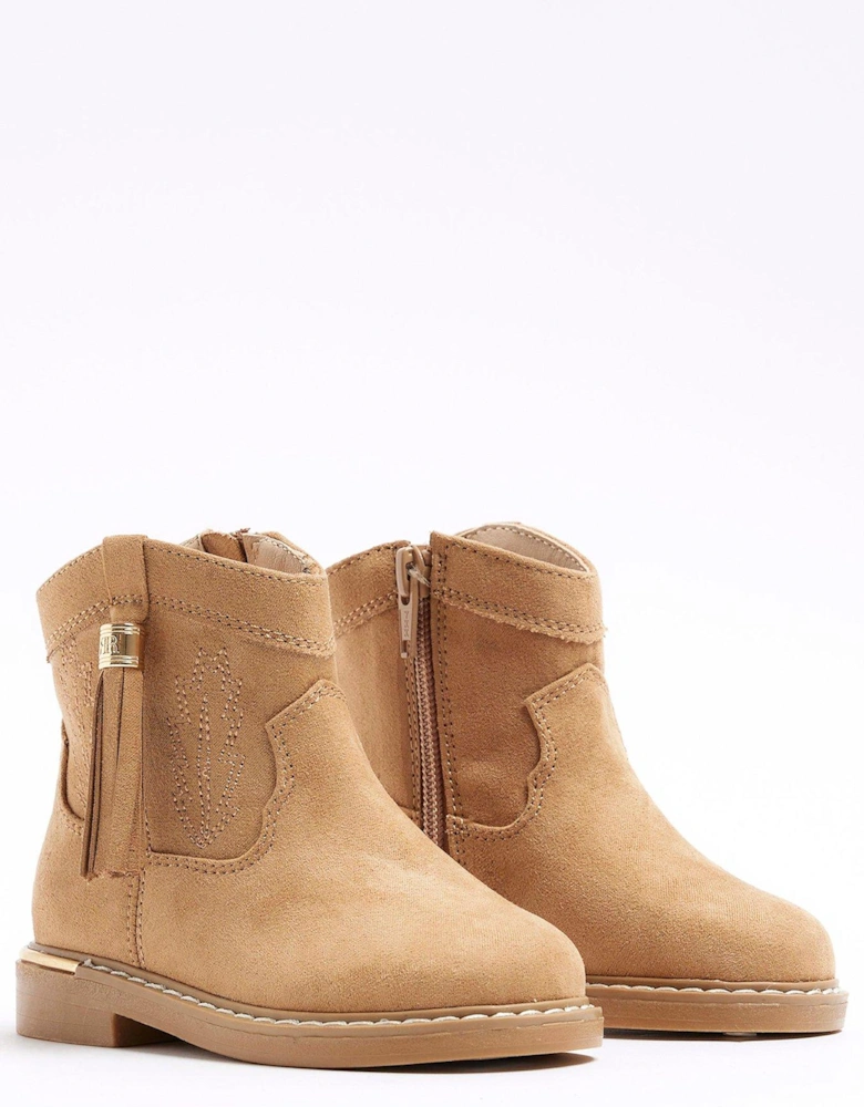 Mini Girls Tassel Western Boots - Brown
