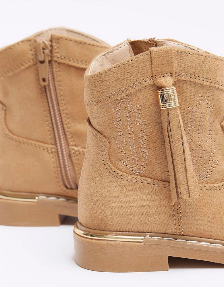 Mini Girls Tassel Western Boots - Brown