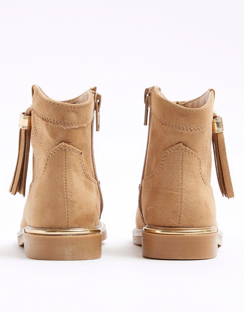 Mini Girls Tassel Western Boots - Brown