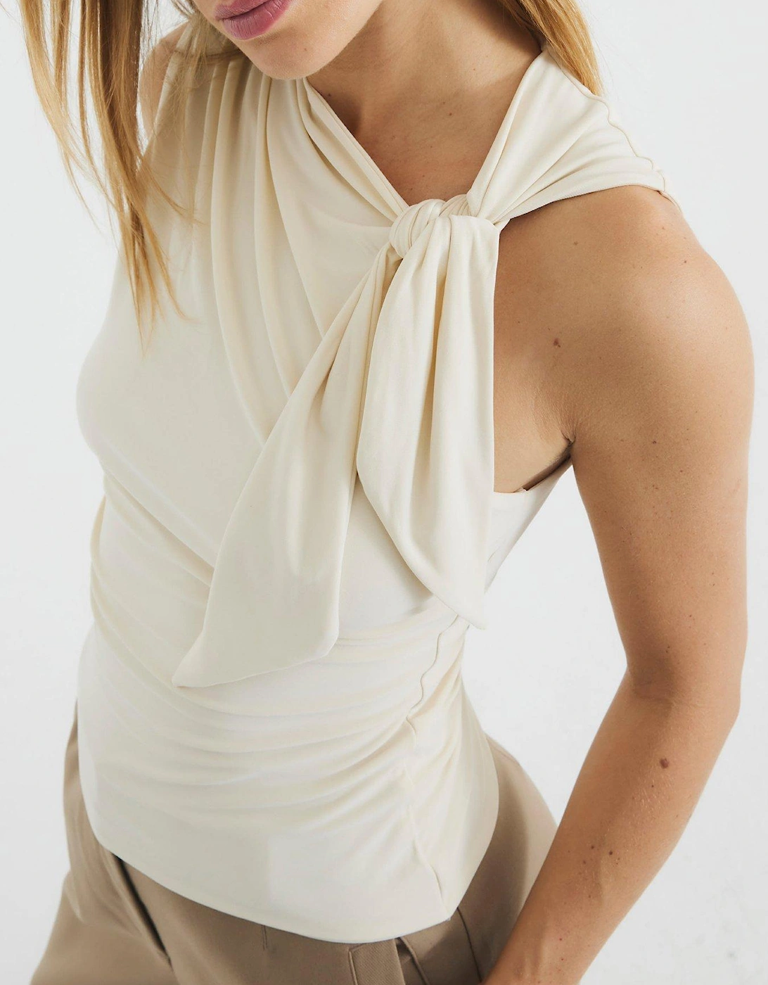 Knot Detail Drape Top - Cream