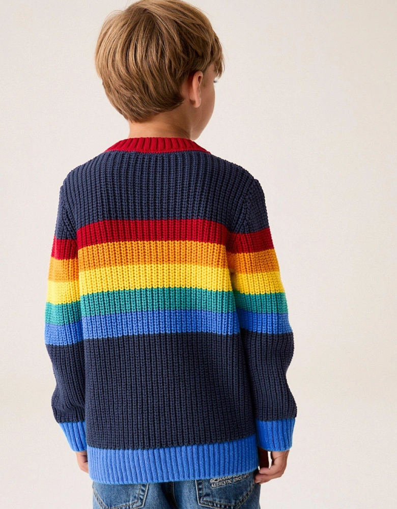 Navy Chest Stripe Knitted Jumper - Multi