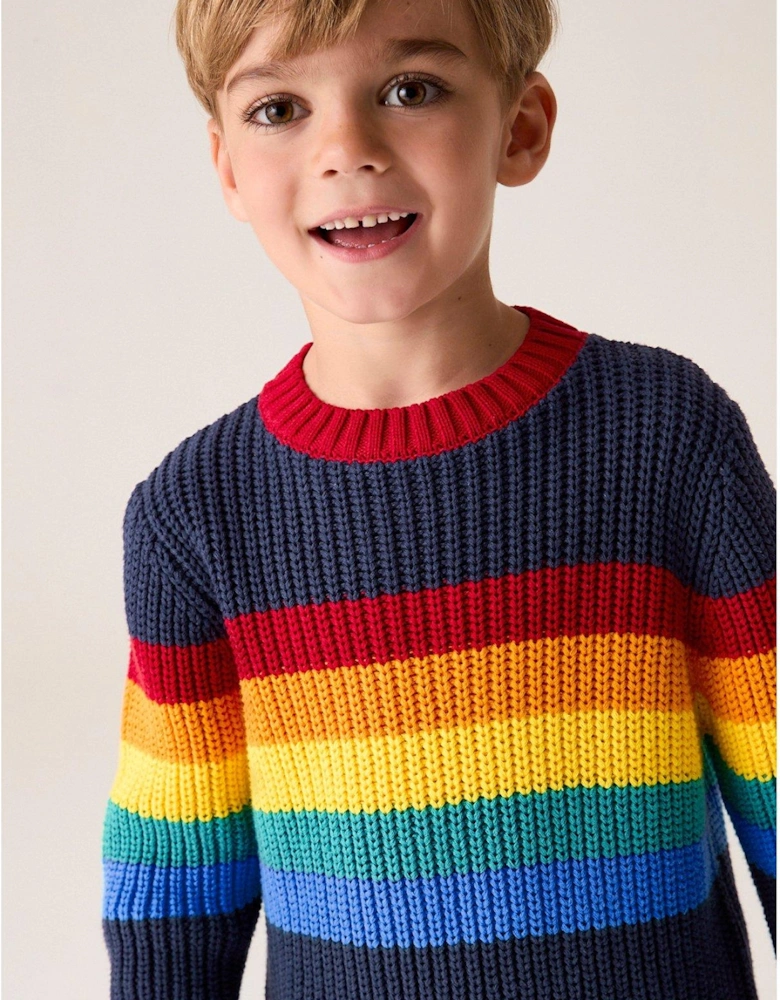 Navy Chest Stripe Knitted Jumper - Multi