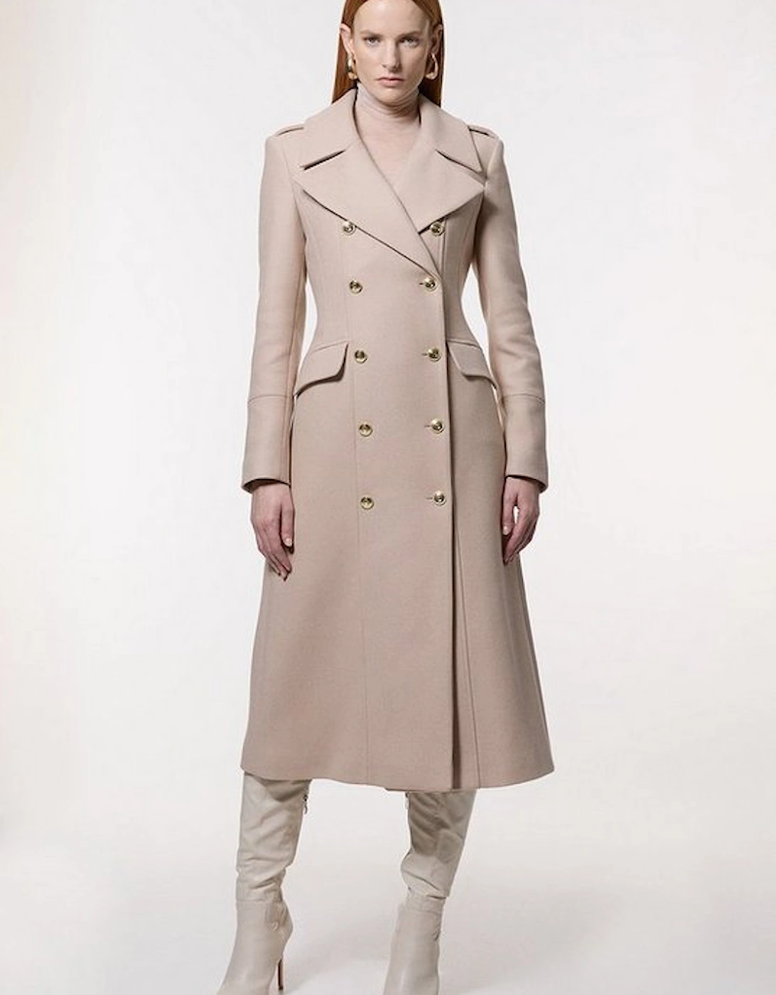 Premium Italian Manteco Wool Military Double Breasted Tailored Midi Coat