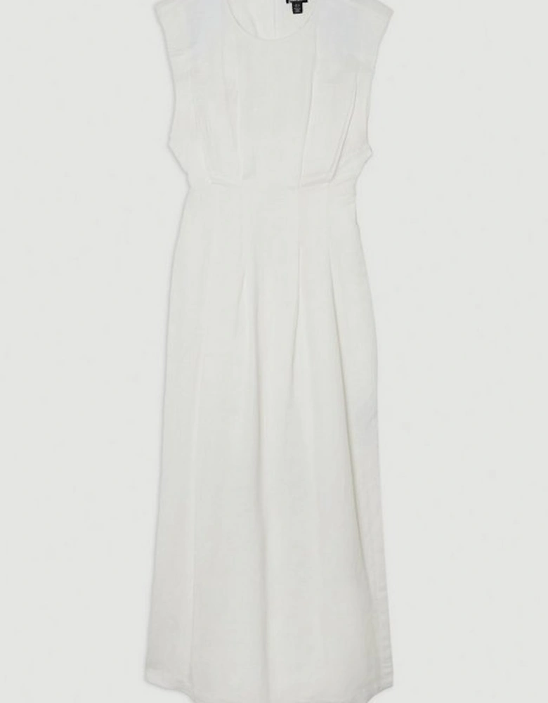 Viscose Linen Woven Pintuck Midi Dress