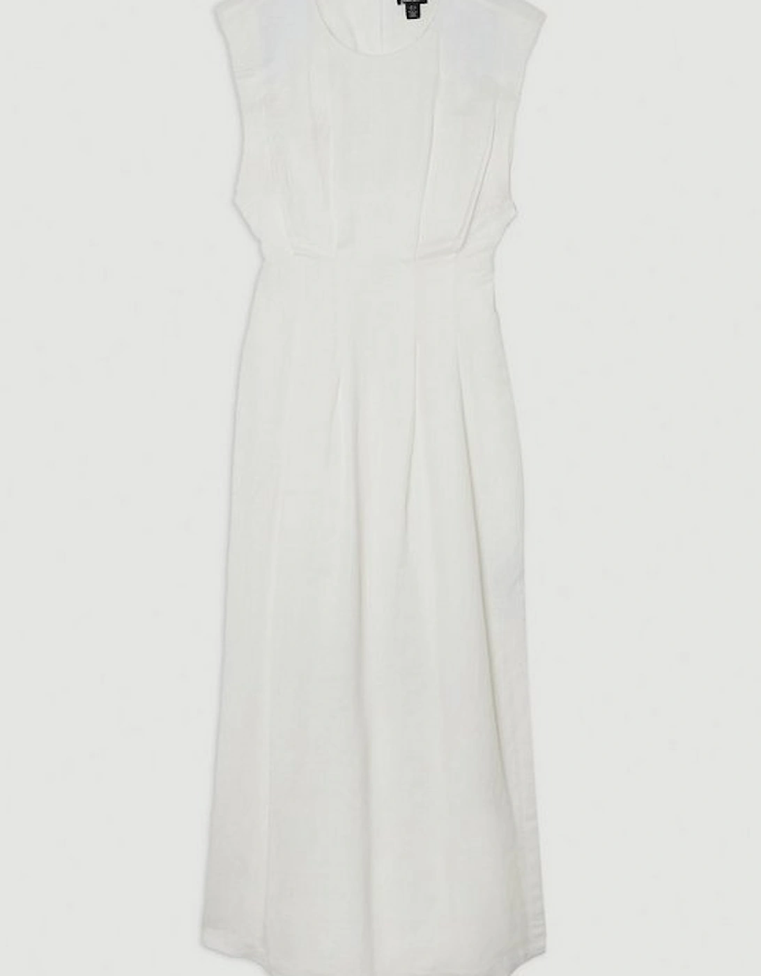 Viscose Linen Woven Pintuck Midi Dress