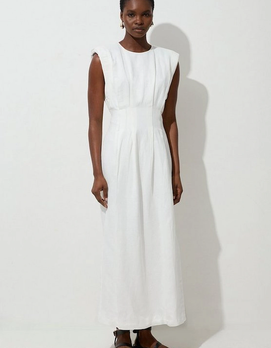 Viscose Linen Woven Pintuck Midi Dress