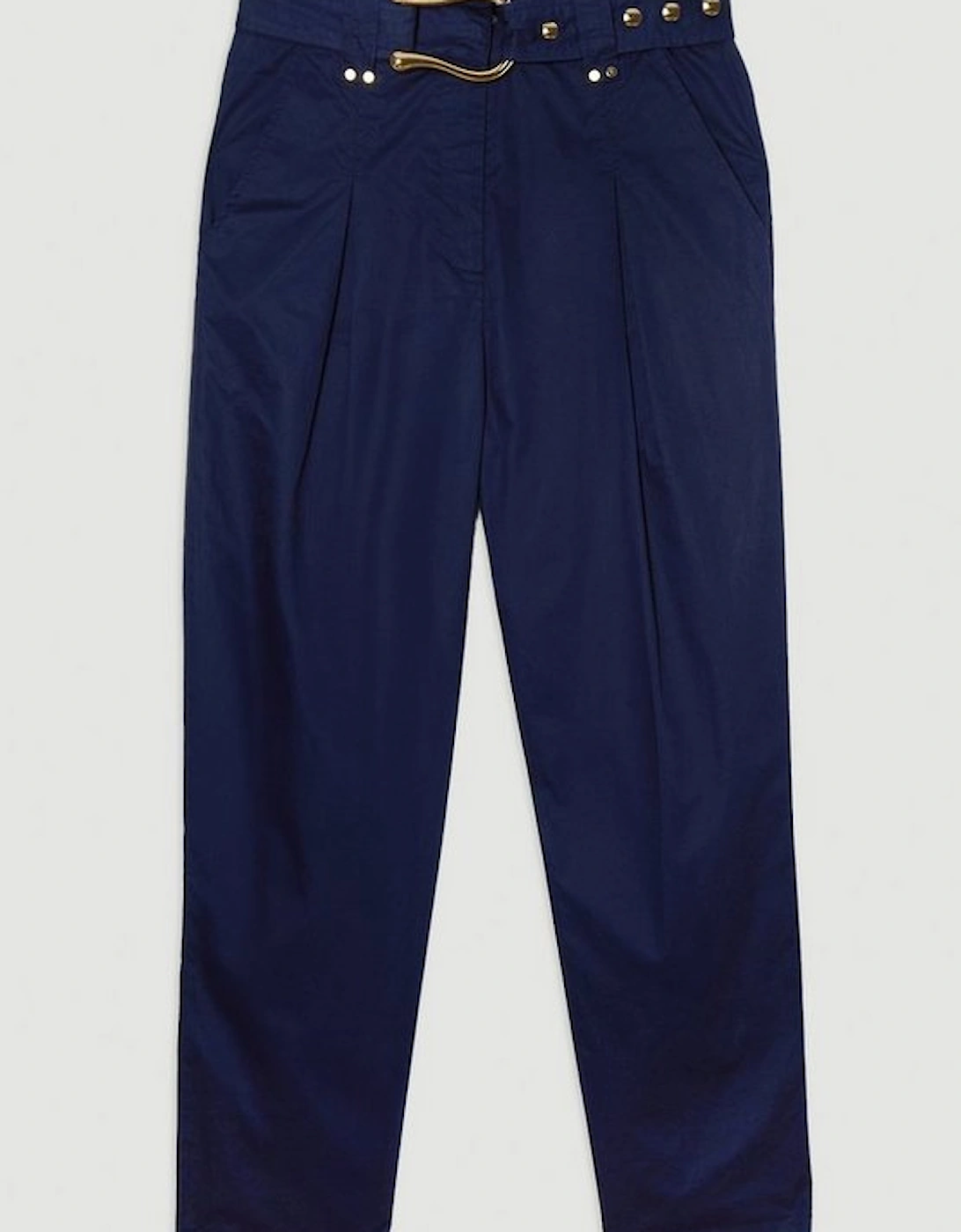 Cotton Sateen Belt Detail Woven Trouser