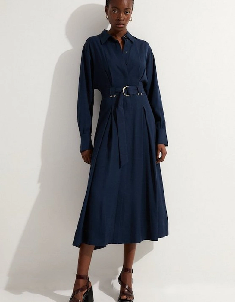 Premium Viscose Linen Belted Woven Shirt Dress