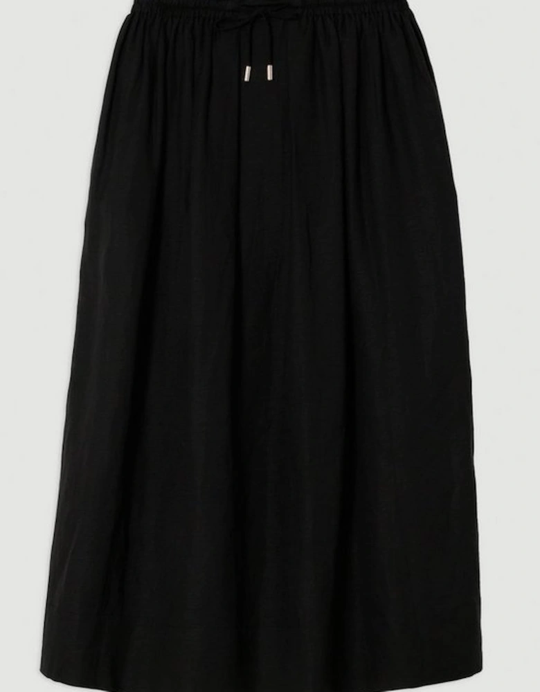 Viscose Linen Tie Waist Woven Full Midi Skirt