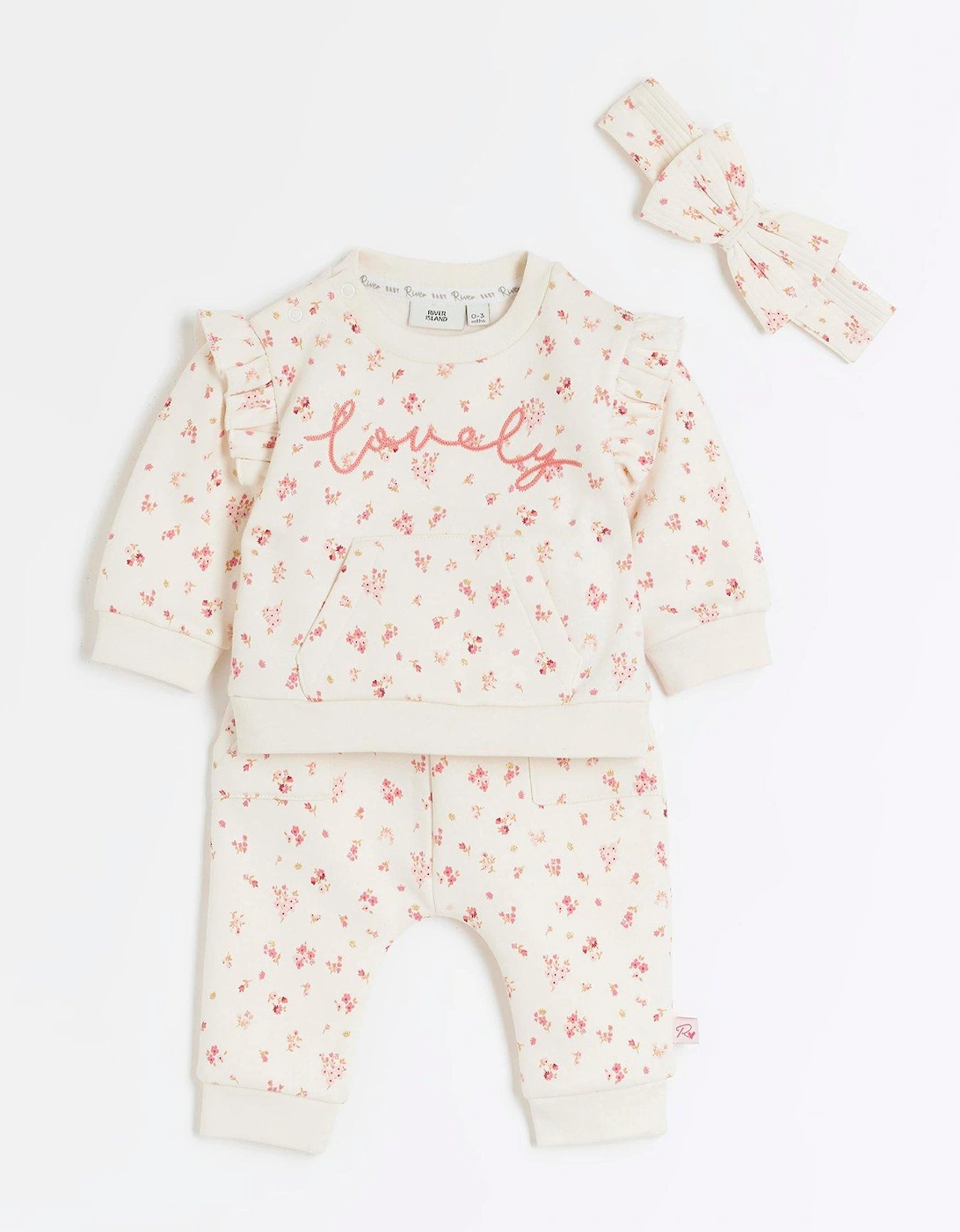 Floral Sweatshirt 3 Piece Set - Cream