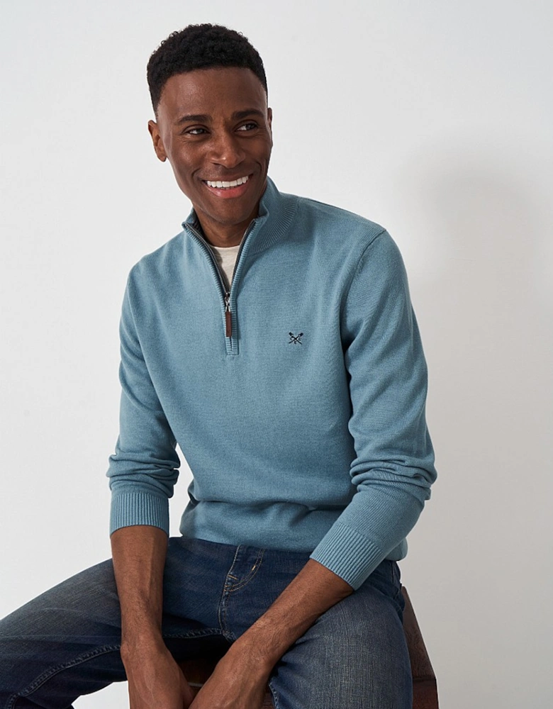 Men's Organic Cotton Classic 1/2 Zip Knit Smoke Blue