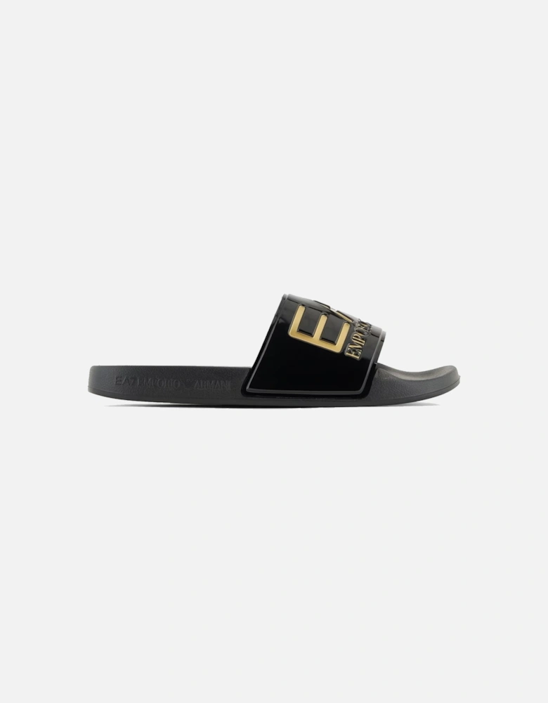 Emporio Armani Visibility Logo Slides Shiny Black/Gold