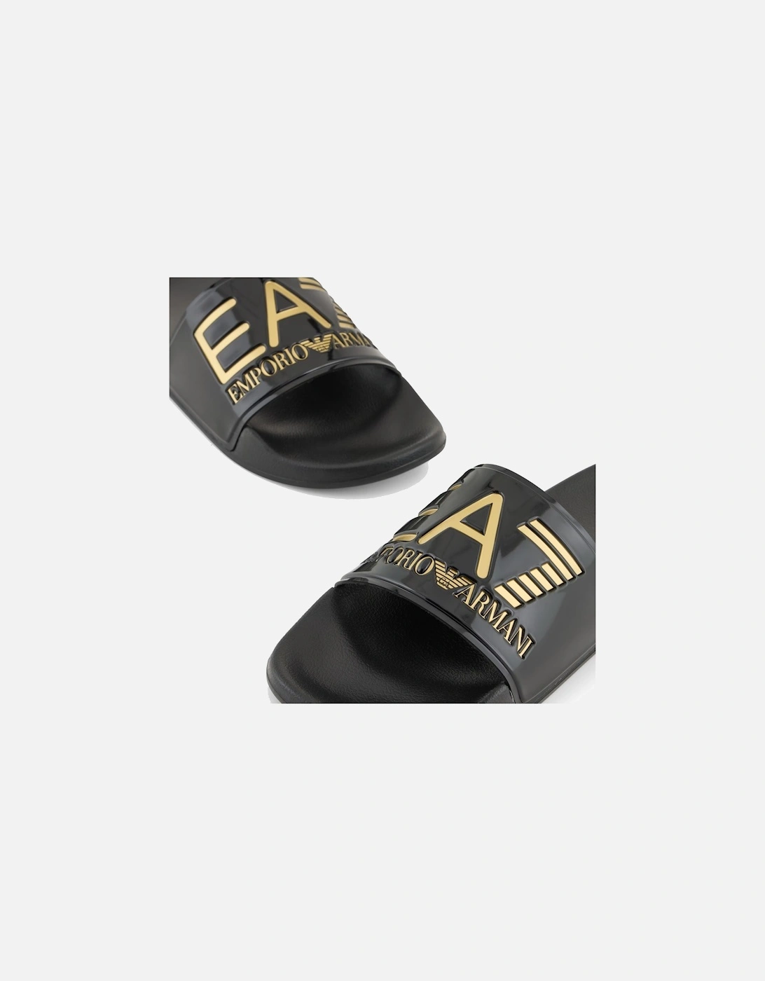 Emporio Armani Visibility Logo Slides Shiny Black/Gold