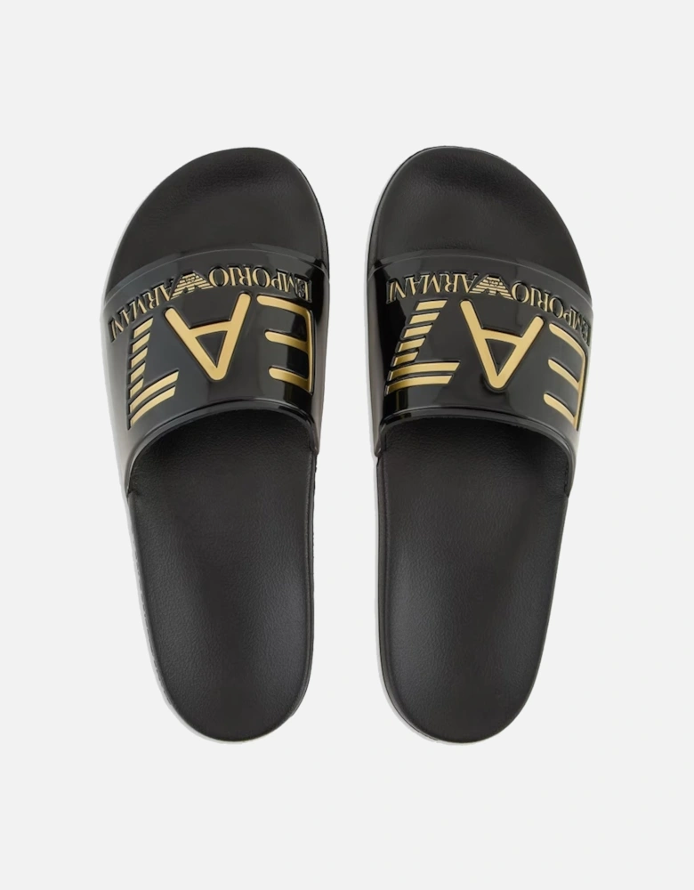 Emporio Armani Visibility Logo Slides Shiny Black/Gold