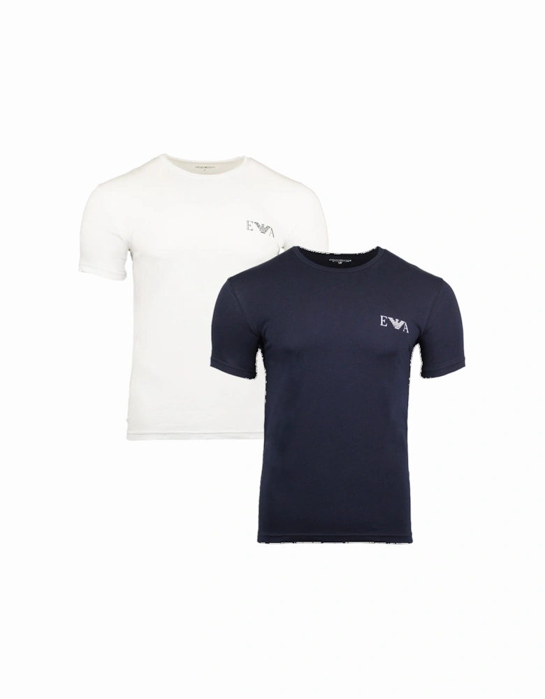 2-Pack Bold Monogram Crew-Neck T-Shirts, White/Armani Blue