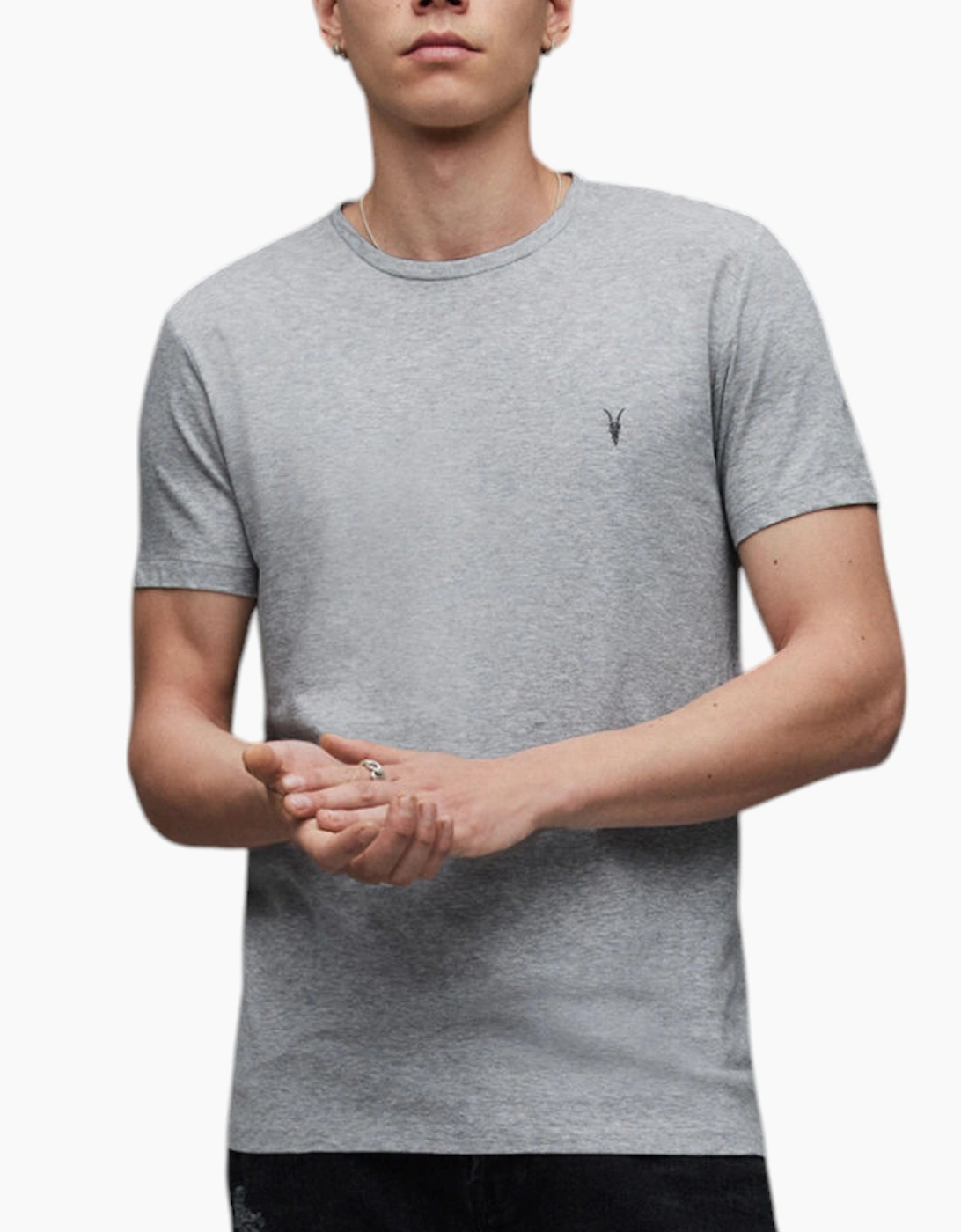 Allsaints Men's Grey All Saints T Shirts Tonic Crew Neck Short Sleeve Rumskull Plain Casual Tops - Size: 44