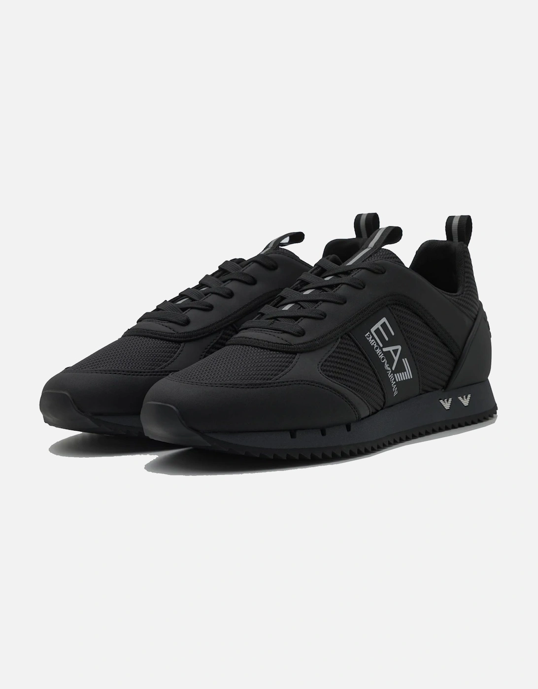 Emporio Armani Woven Runner Trainers Triple Black/Silver