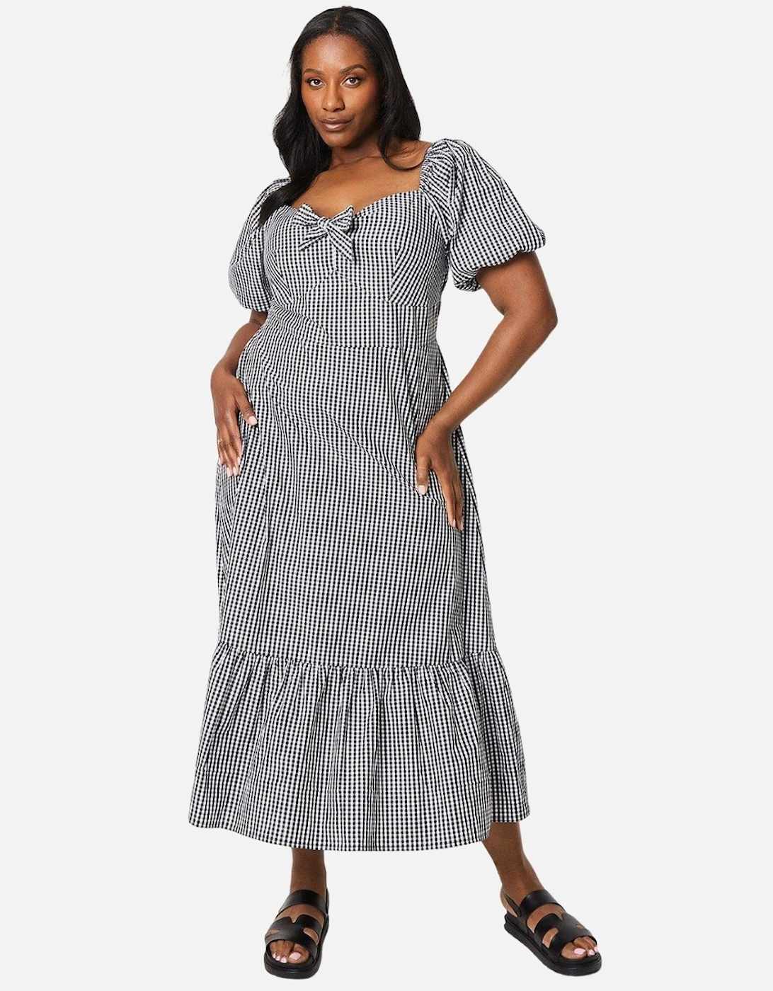 Womens/Ladies Gingham Front Tie Plus Midi Dress, 4 of 3