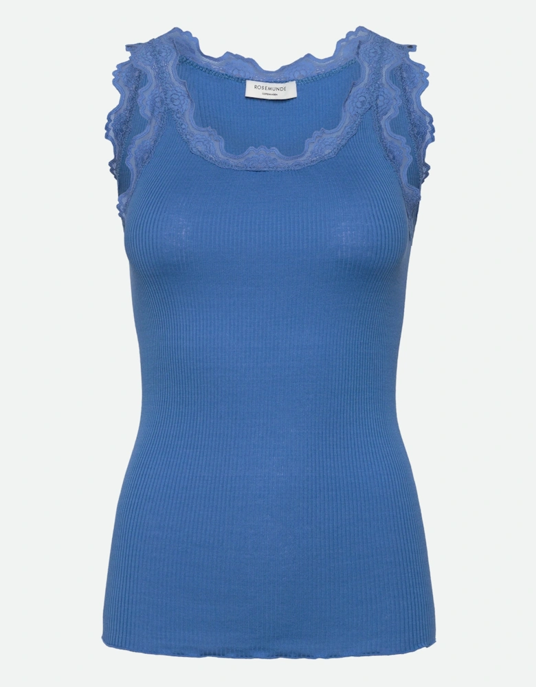 Babette silk and lace vest in french blue