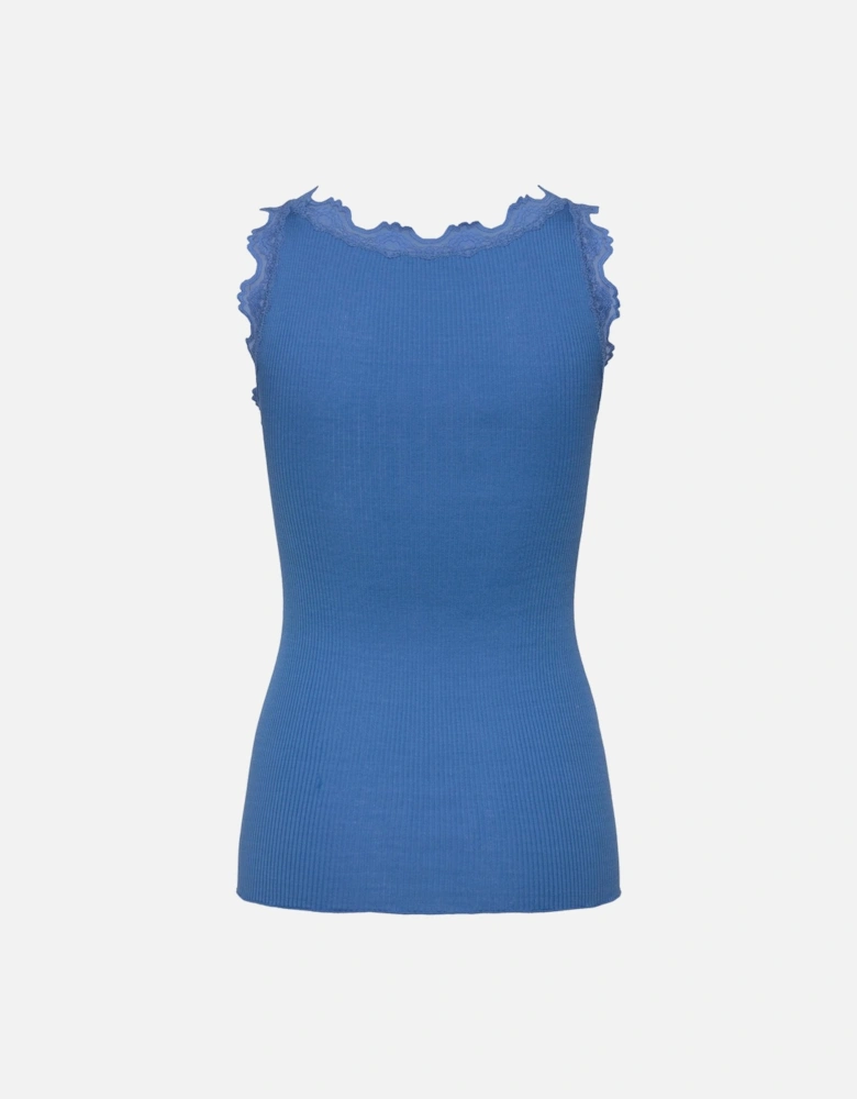 Babette silk and lace vest in french blue