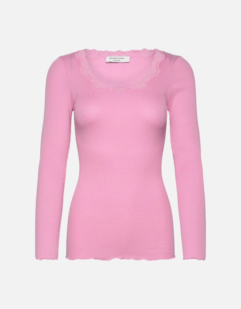 Babette long sleeve lace top in prism pink