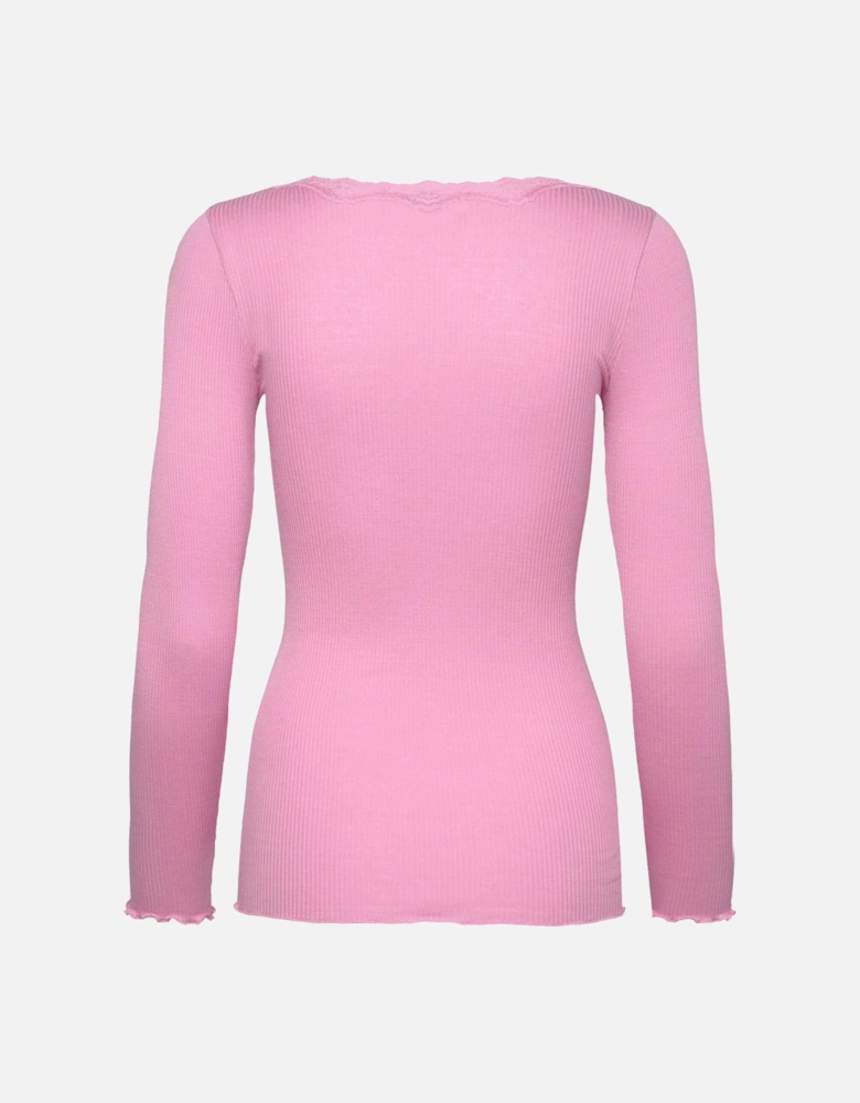 Babette long sleeve lace top in prism pink