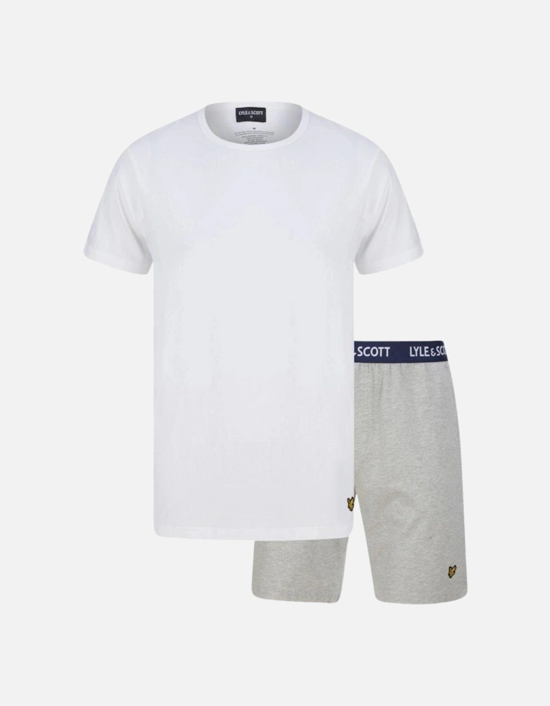 Charlie T-Shirt & Shorts Lounge Set, White / Grey Marl