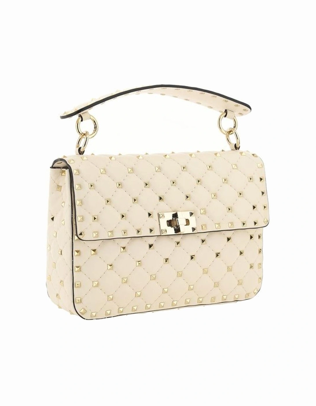 Rockstud Spike Leather Shoulder Bag with Studded Strap Women - Cream