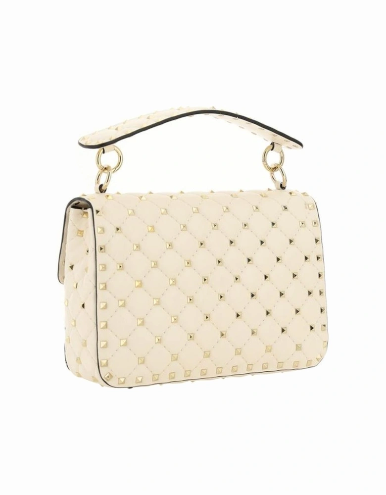 Rockstud Spike Leather Shoulder Bag with Studded Strap Women - Cream