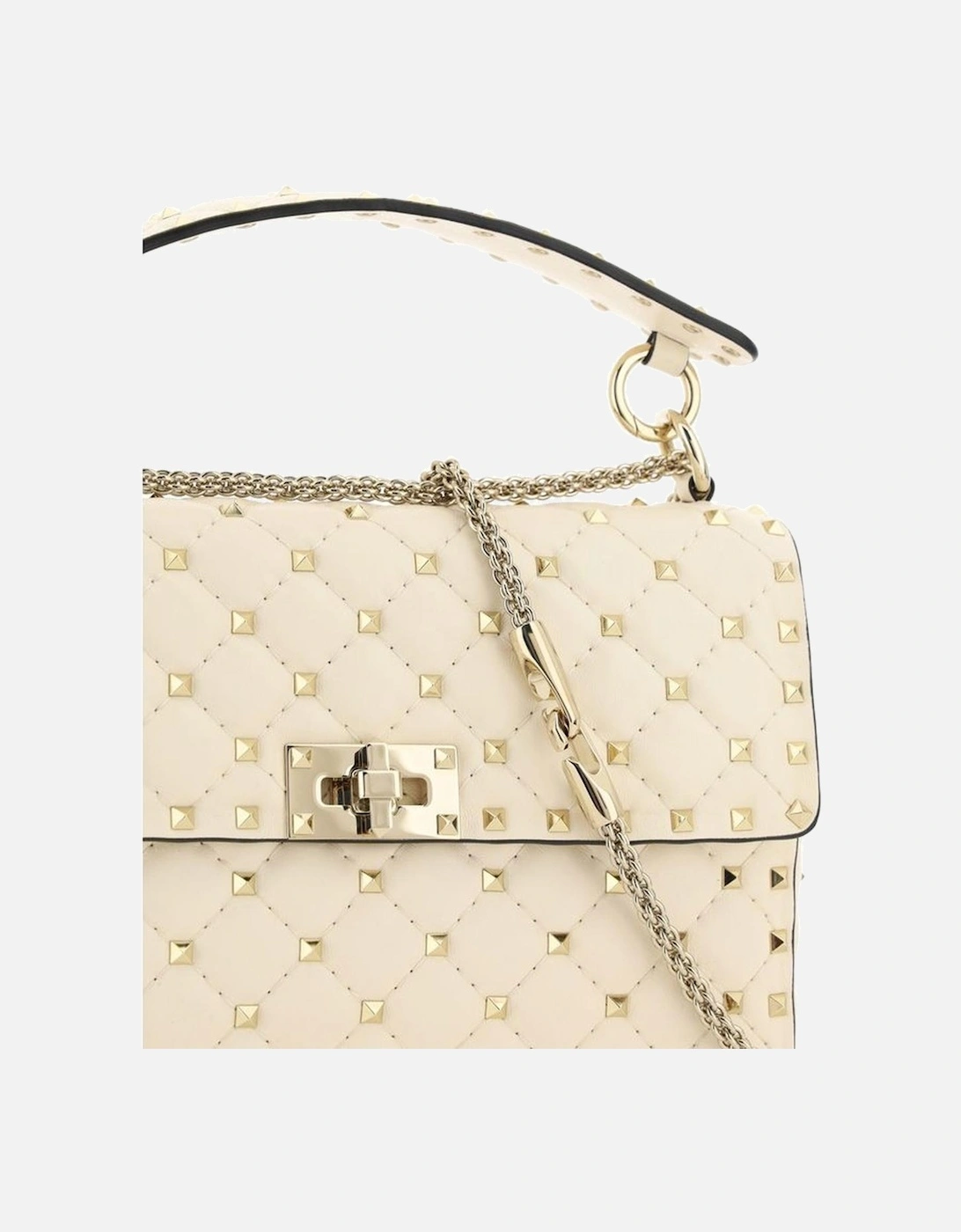 Rockstud Spike Leather Shoulder Bag with Studded Strap Women - Cream