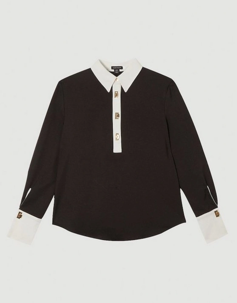 Techno Cotton Woven Shirt With Gold Clasp