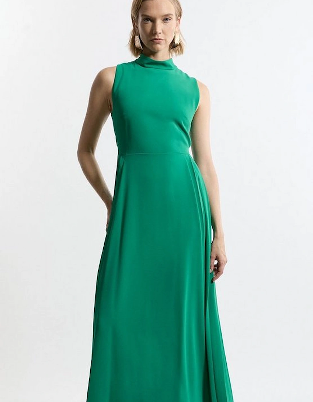 Soft Tailored Pleated Panel Maxi Dress