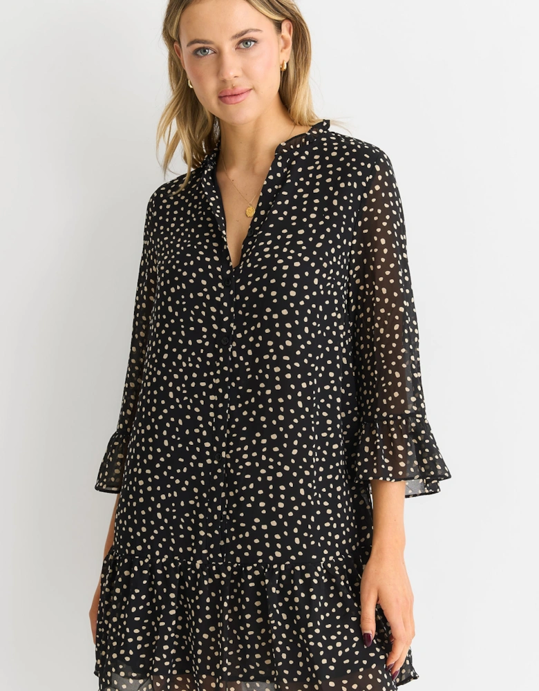 Black Animal Spot Shirt Mini Dress