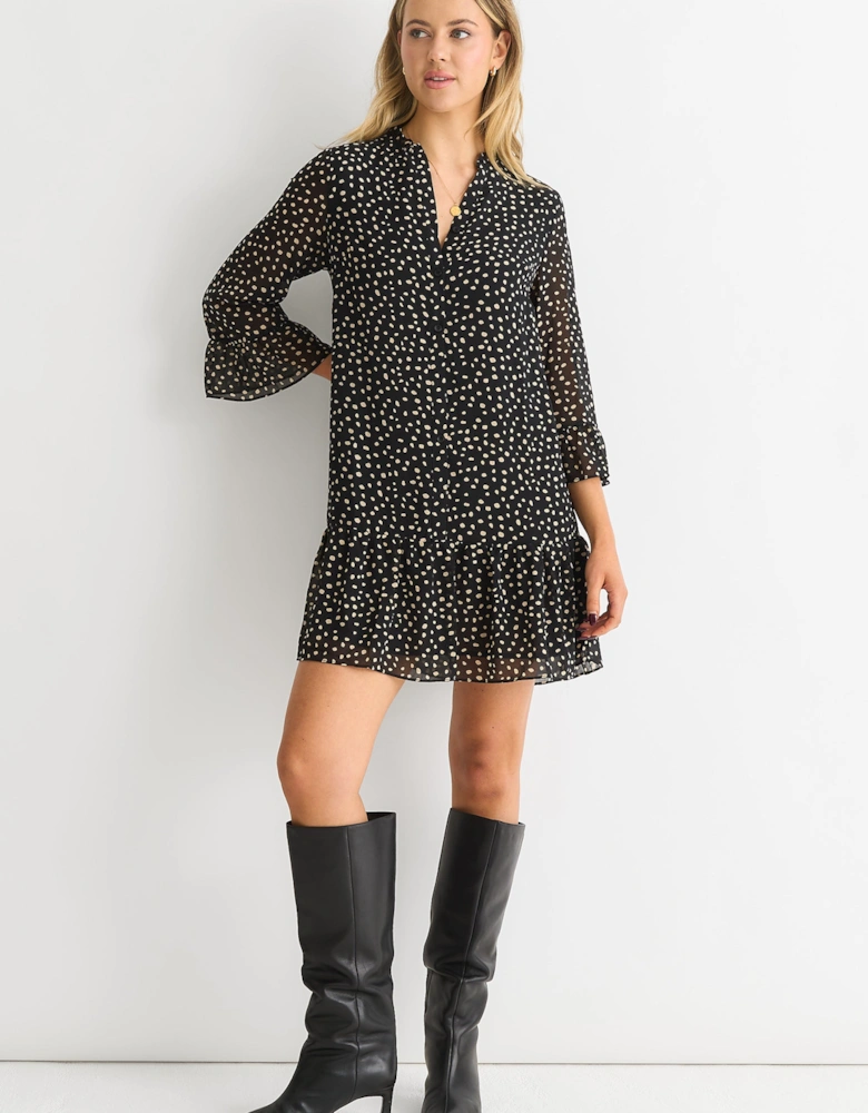 Black Animal Spot Shirt Mini Dress