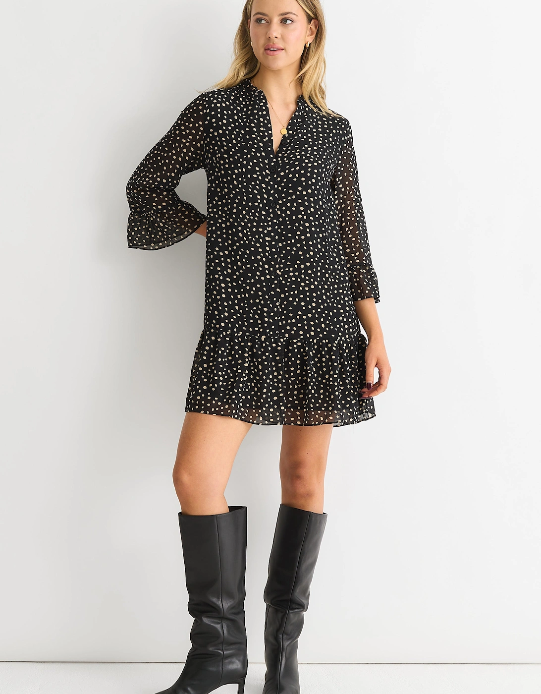 Black Animal Spot Shirt Mini Dress, 5 of 4