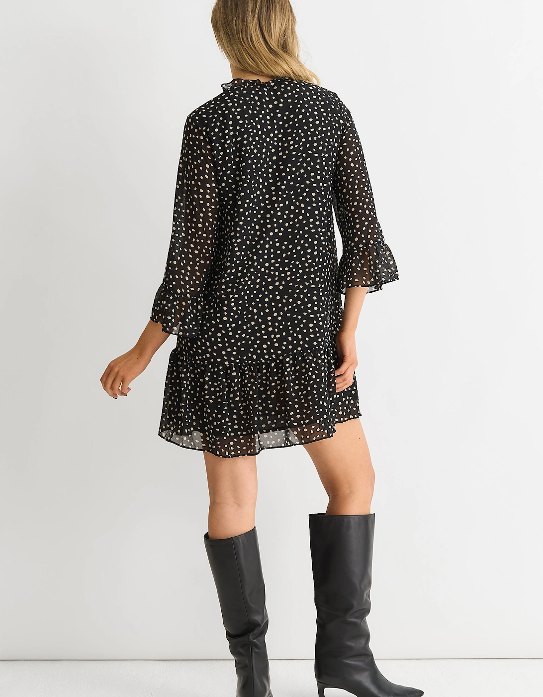 Black Animal Spot Shirt Mini Dress