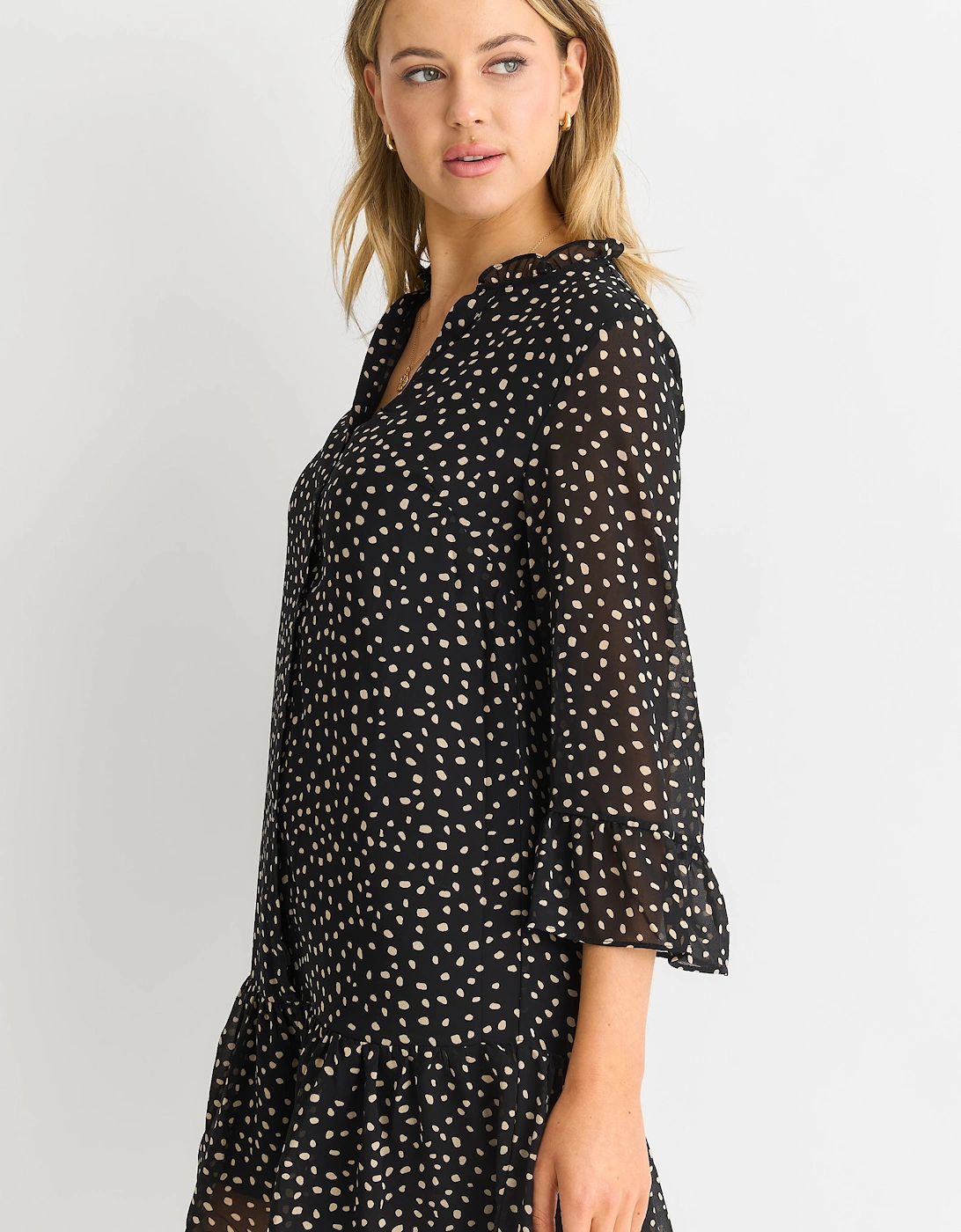 Black Animal Spot Shirt Mini Dress