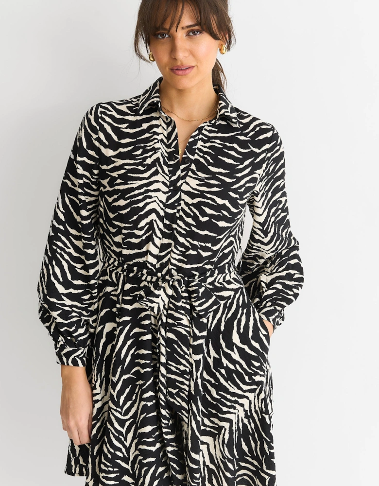 Mono Zebra Belted Viscose Shirt Dress