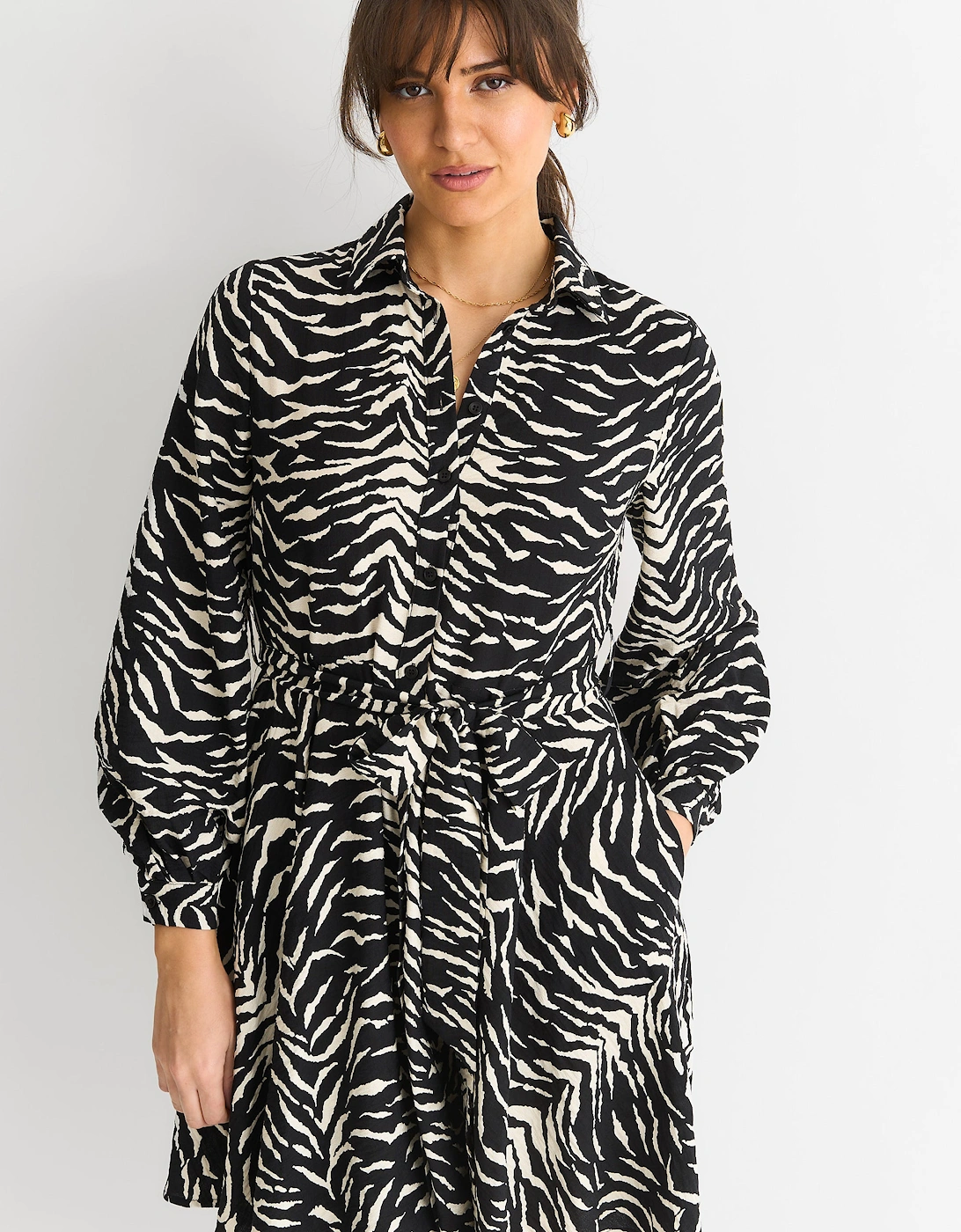 Mono Zebra Belted Viscose Shirt Dress