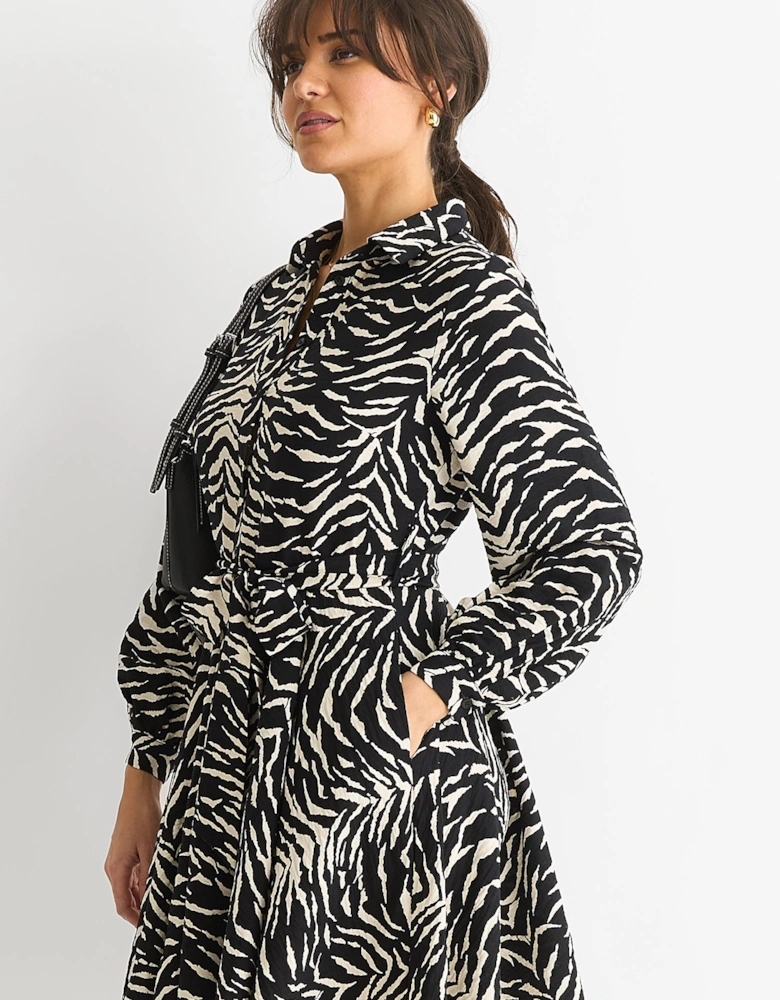 Mono Zebra Belted Viscose Shirt Dress