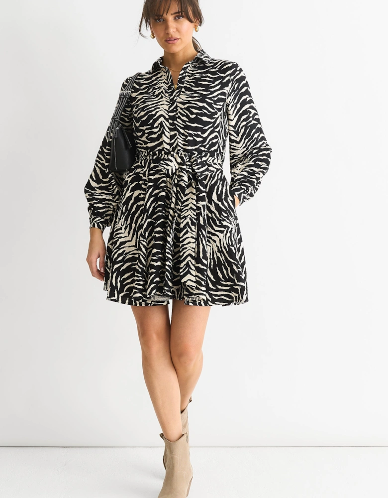 Mono Zebra Belted Viscose Shirt Dress